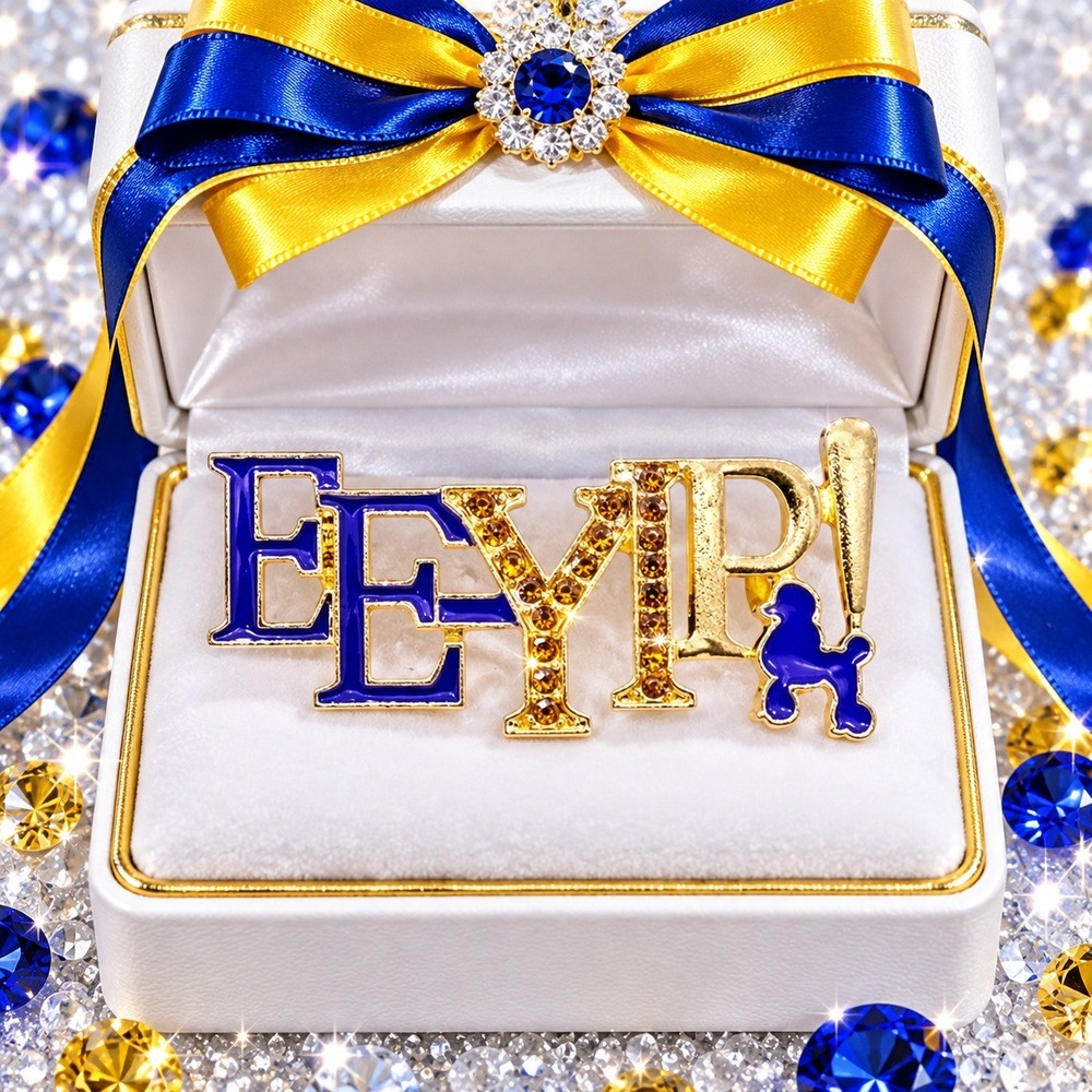 Sigma Gamma Rho Brooch Logo Poodle With Gold Rhinestones